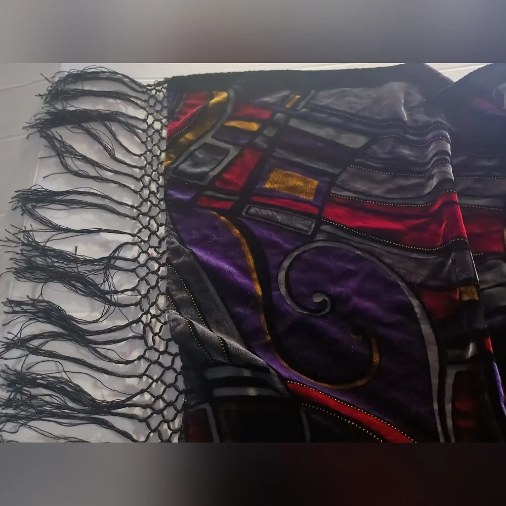 Burnt Out Velvet Scarf‎ With Fring 19X65